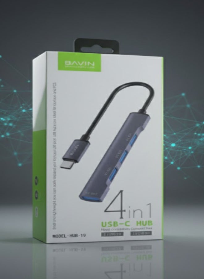 BAVIN HUB-19 4-in-1 USB-C High-Speed Data Hub with USB 3.0 and USB 2.0 Expansion for Laptops and Tablets